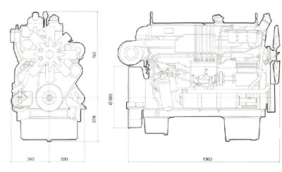 Чертеж четырёхтактный шестицилиндровый дизельный двигатель 7SW-680/59/8