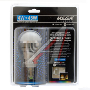 Изображение 1, LM-0627WW-E14 Лампа светодиодная E14 G45 4W(45W) 220V теплый MEGA LIGHTING