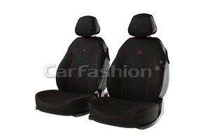 Изображение 1, 21021 Авточехлы (майка) на передние сиденья полиэстер черные красная строчка (4 предм.) Bingo Front CARFAS